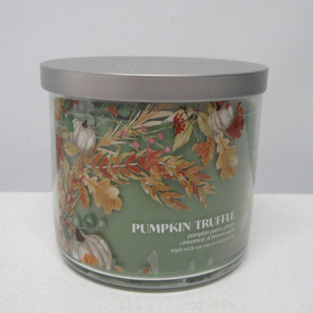 NEW! Distant Lands 3-Wick Pumpkin Truffle Glass Tumbler Candle, Sage Green 14oz